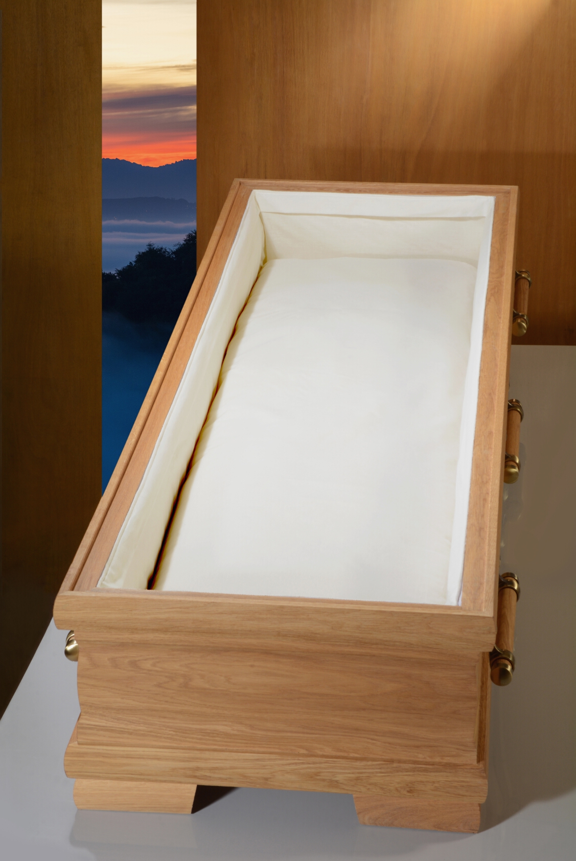 Sarginnenauskleidung Bio 01100 BW sand, Unterlage gekettelt, Seitenstreifen Stoffband