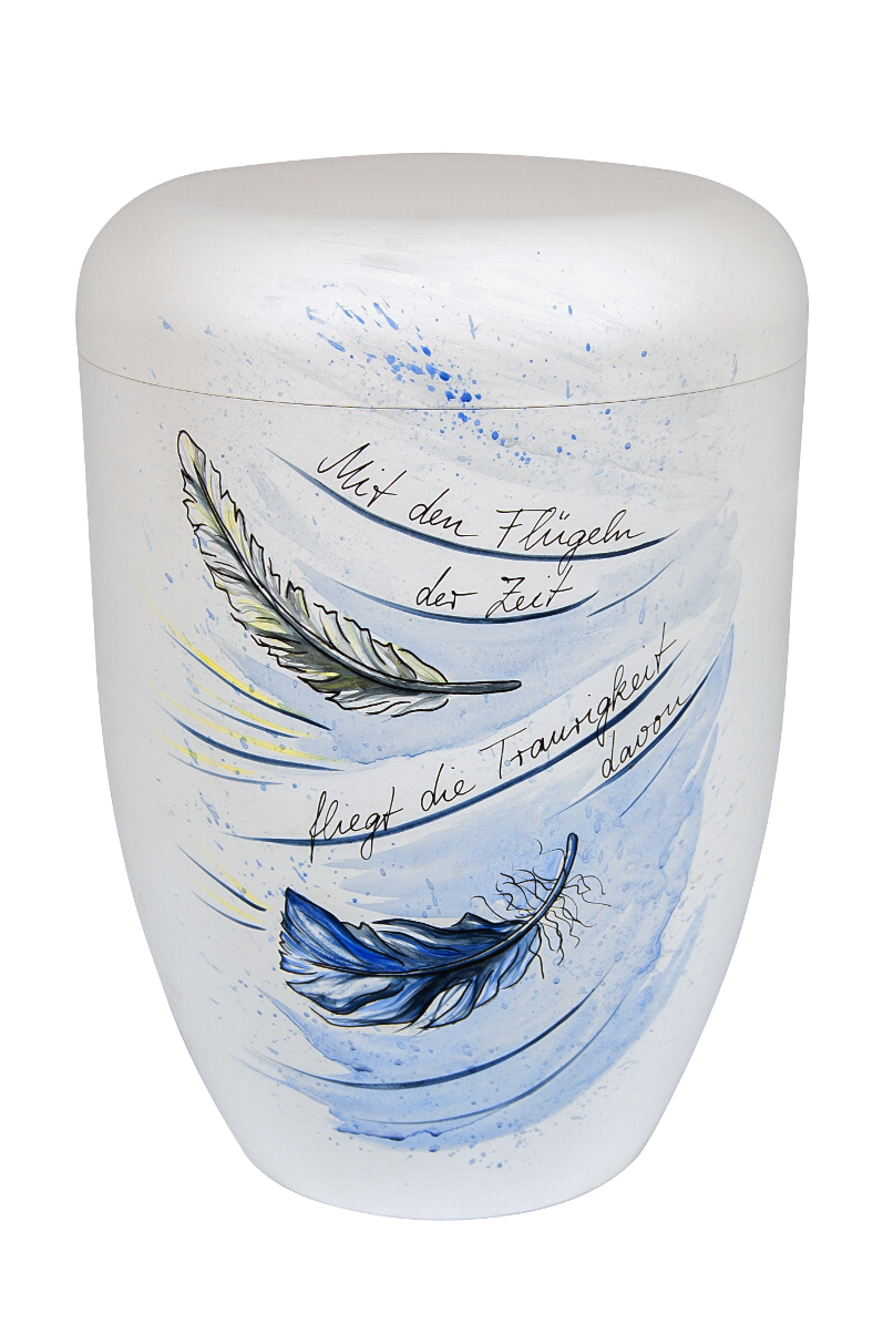 Urne Dia001701b weiß, Federn im Wind