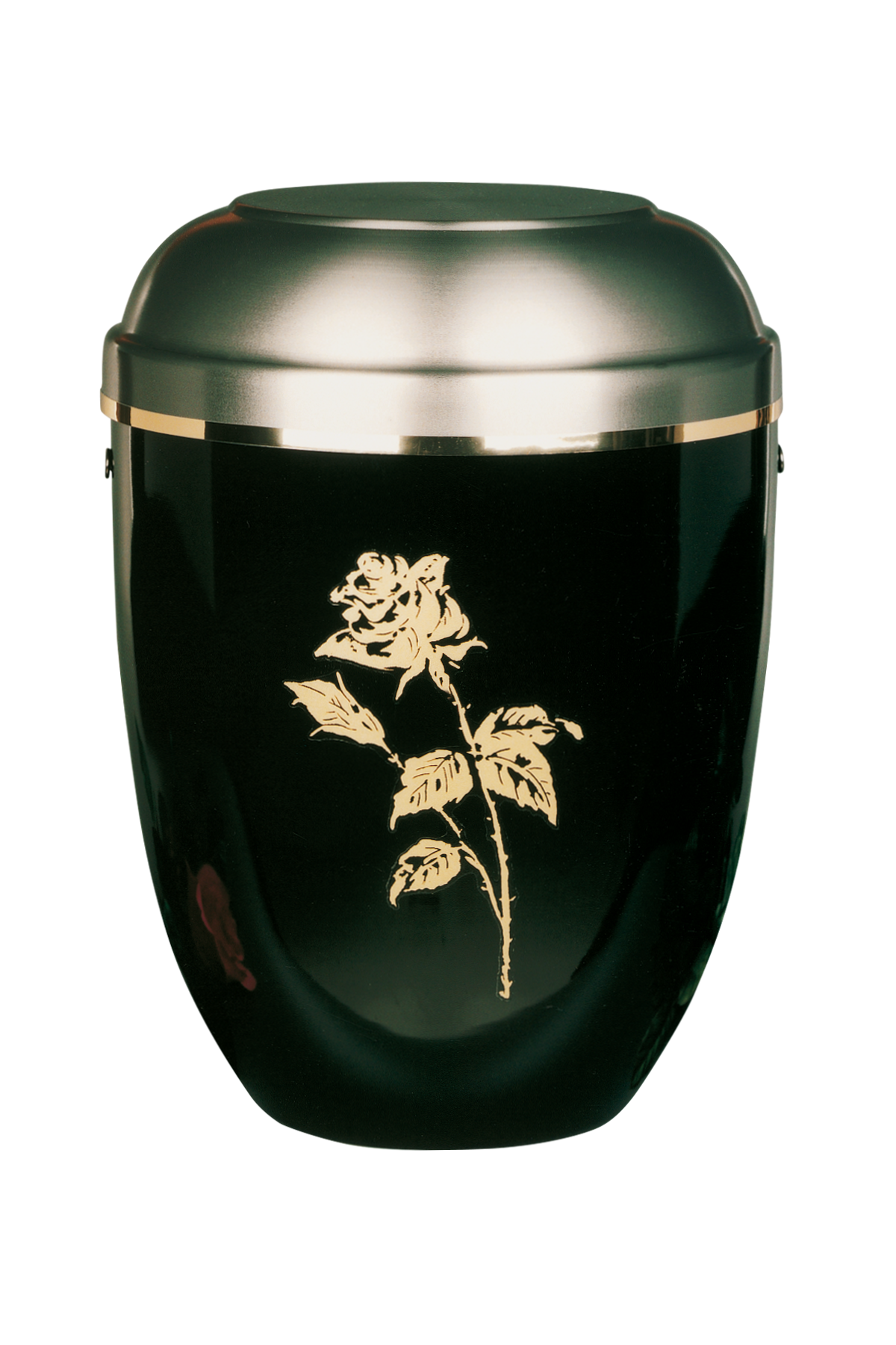 Urne 511 BR, Stahl, Goldband, Rosenemblem