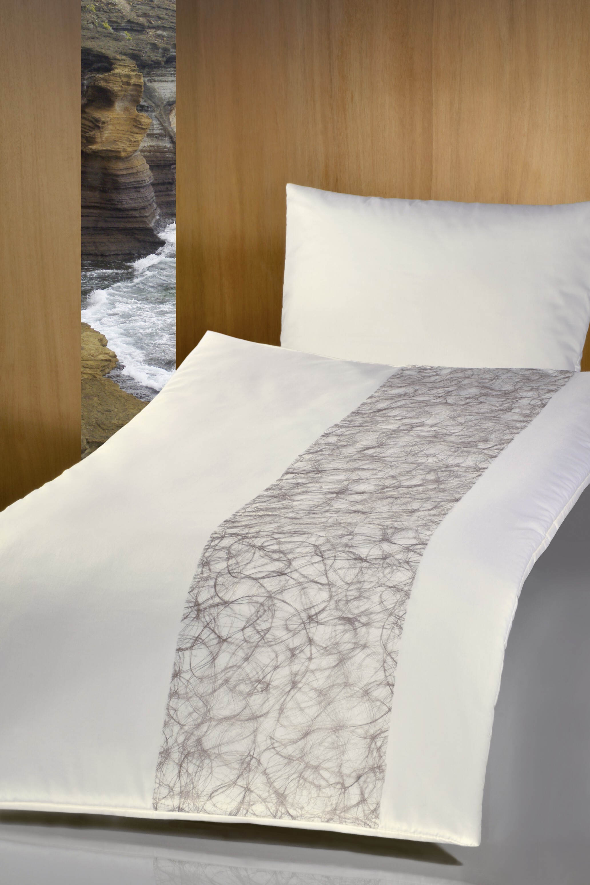 Deckengarnitur 0113 tv Juno, Baumwolle elfenbein, Paneel grau/braun, Öko-Linie