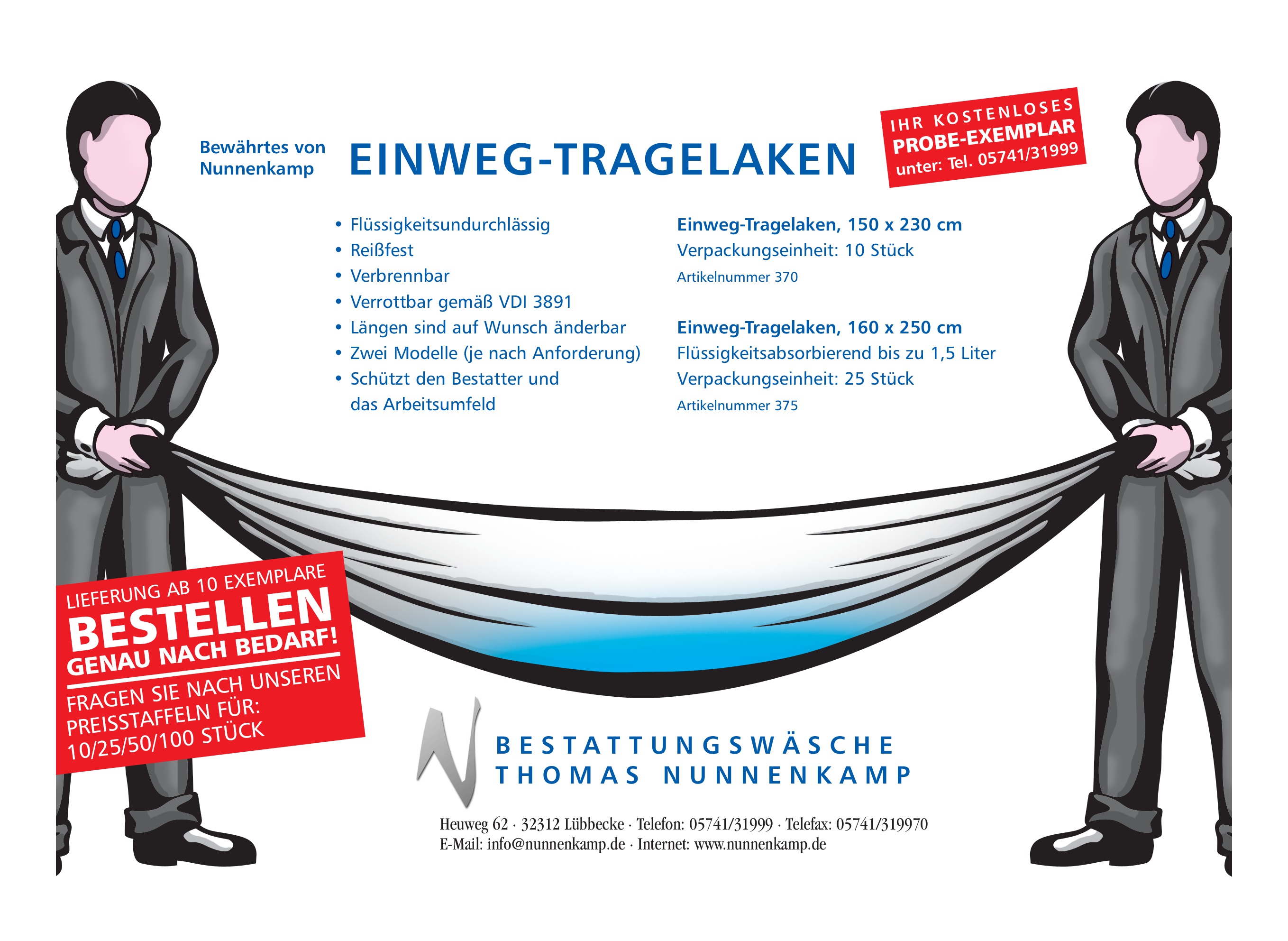 Einweg-Tragelaken 375, 160 x 250 cm Probe-Exemplar