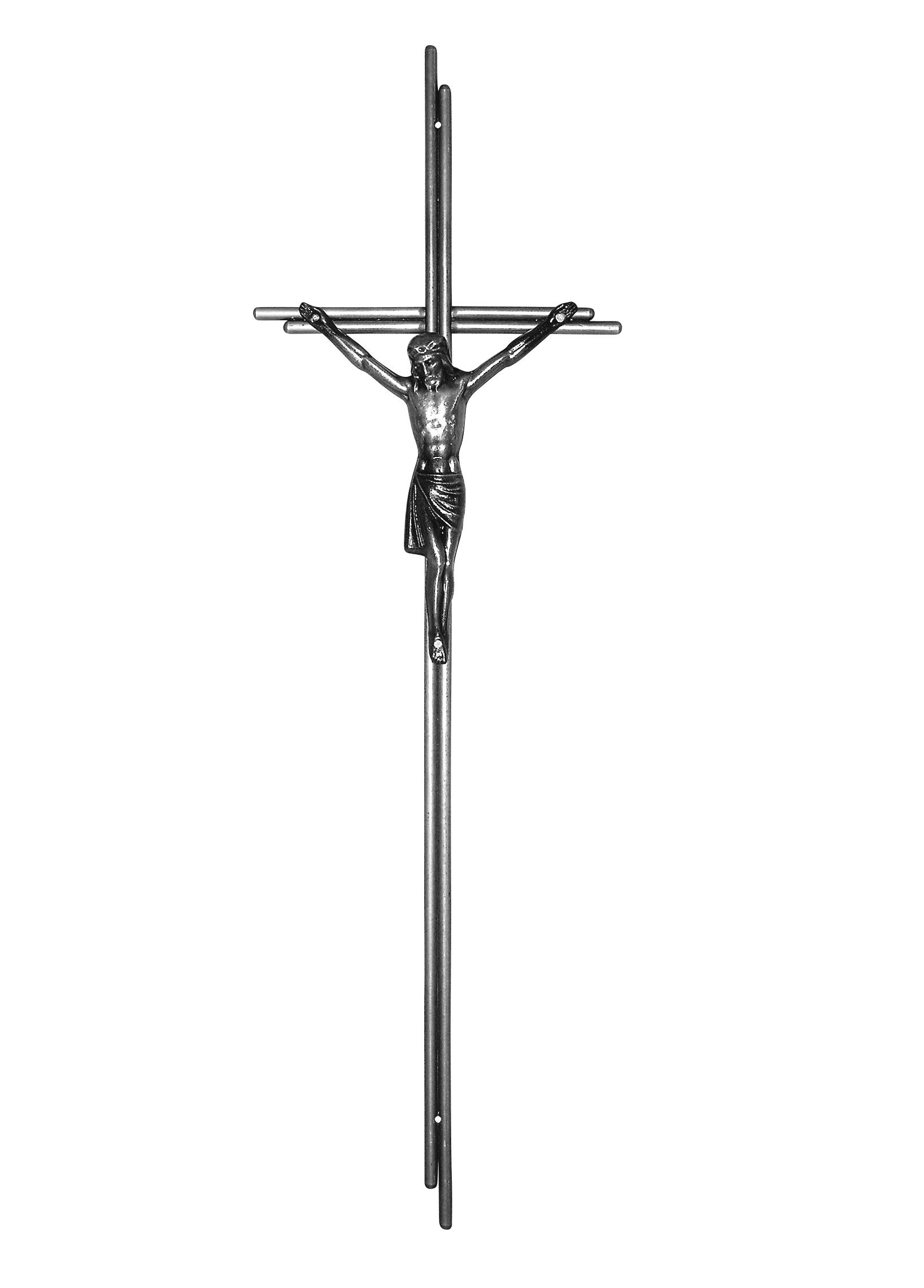 Metallkreuz, Doppel-Rundstab, altmessing, mit Korpus, 60 x 18 cm