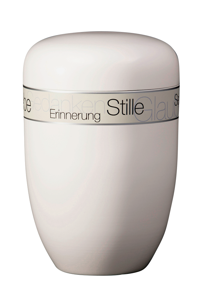 Urne 3677 TG, Stahl, crèmeweiß, Dekorband Trauergedanken