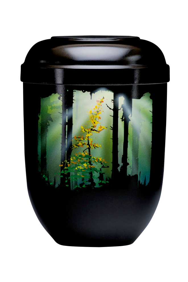 Urne 21131 schwarz, Airbrush „ Waldlichtung“