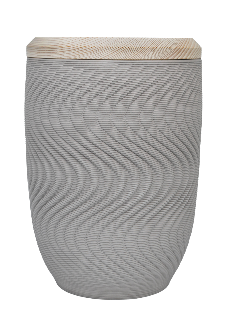 Urne Nr. 77213 Keramik, grau, Struktur: Stromlinie 3D-Druck, Deckel Tanne