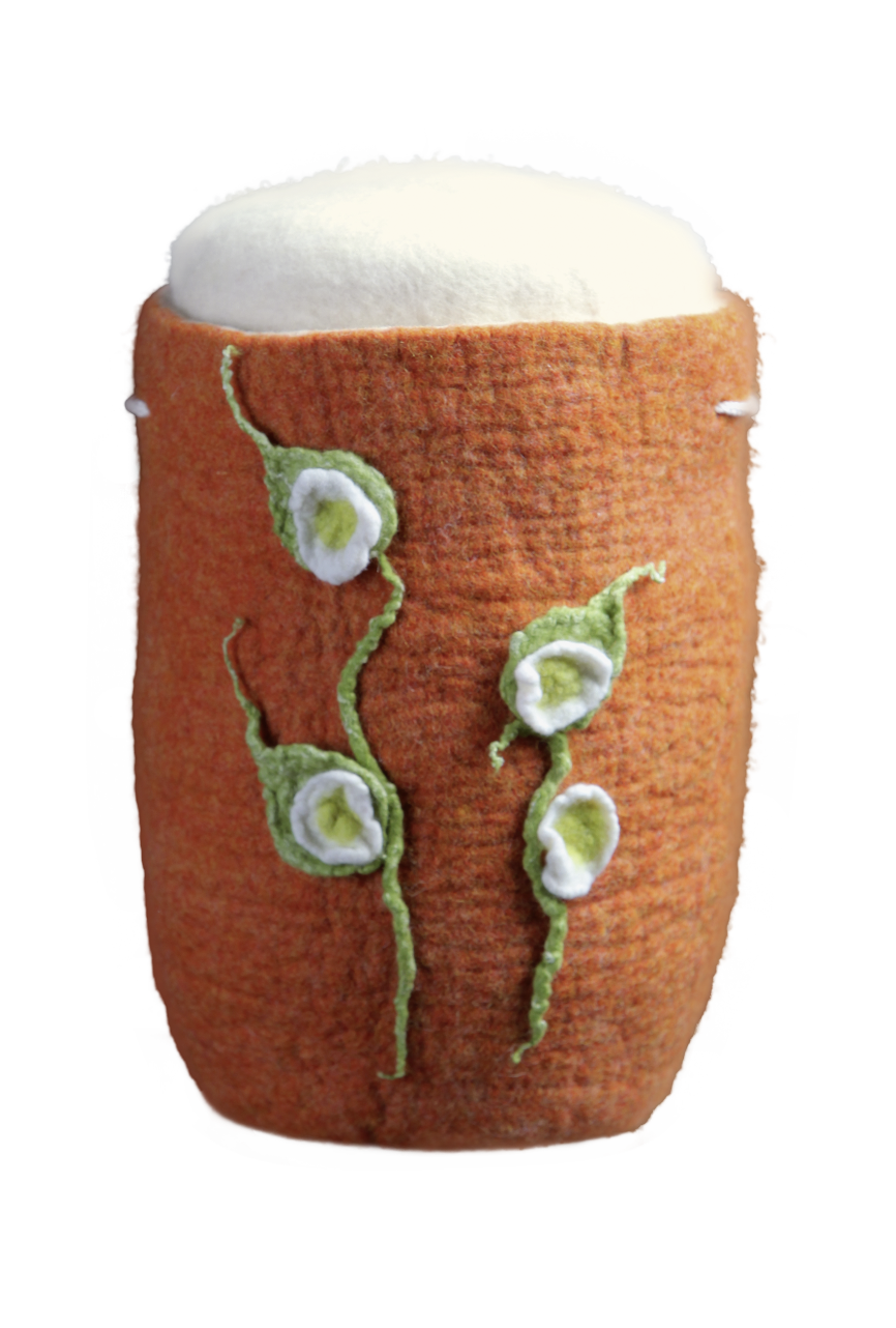 Urne Wollfilz gelb/orange, Blütenranke