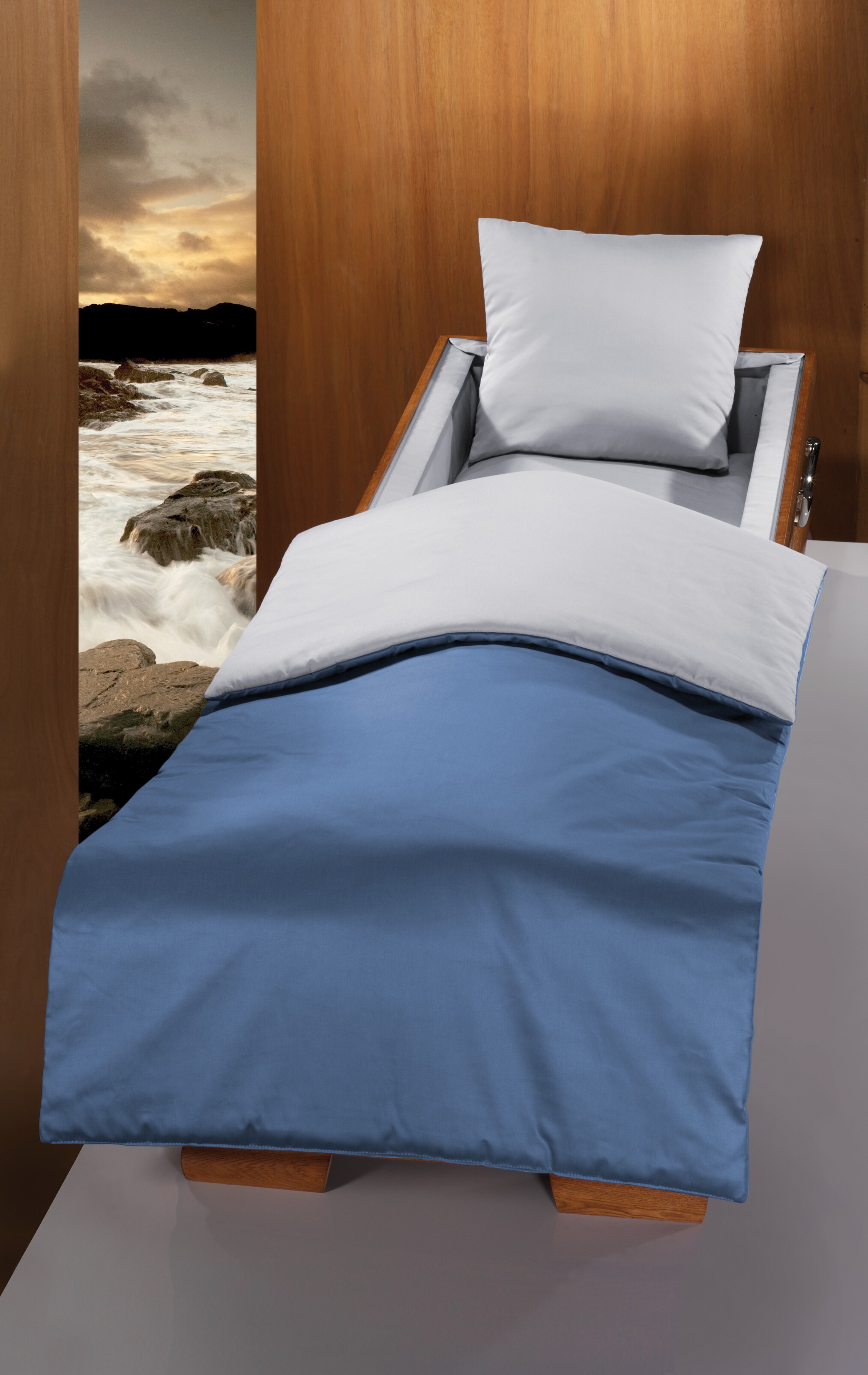 Deckengarnitur 0112  tv Janus II, Kissen: BW silbergrau, Decke BW: silbergrau/taubenblau, Öko-Linie