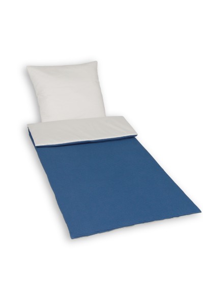 Deckengarnitur 0112 tv Janus elfenbein/Waffelpique jeansblau